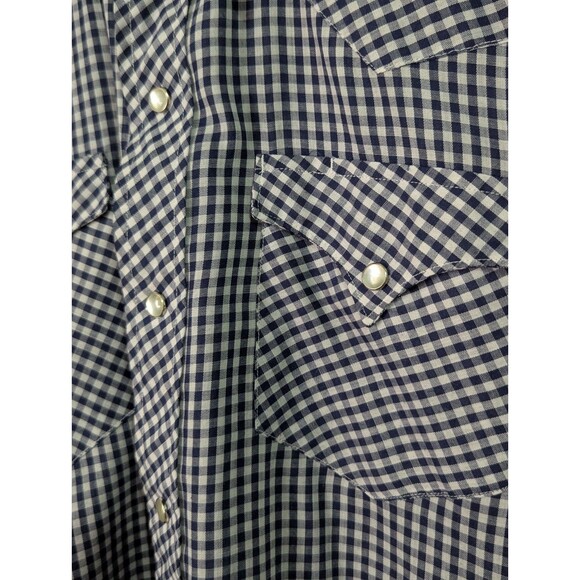 VTG H Bar C Western Shirt Navy Check Plaid Women's Petite Large 16-32 80s Retro - Picture 2 of 6